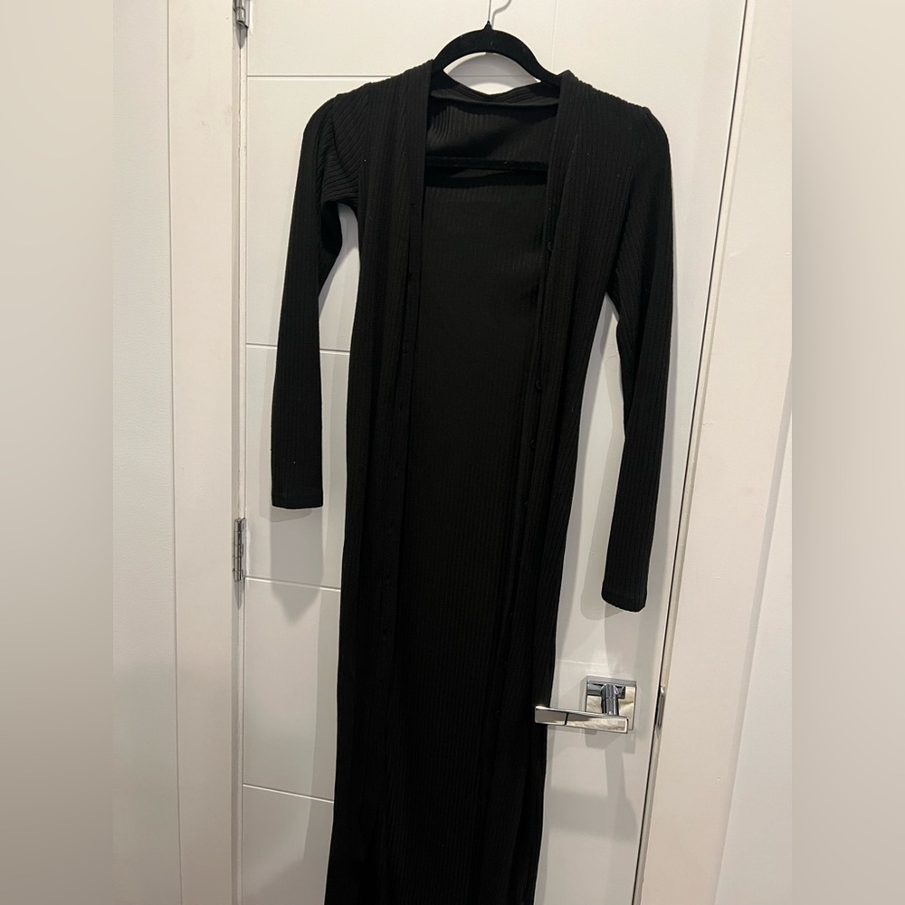 Black Ribbed Long Sleeve Cardigan